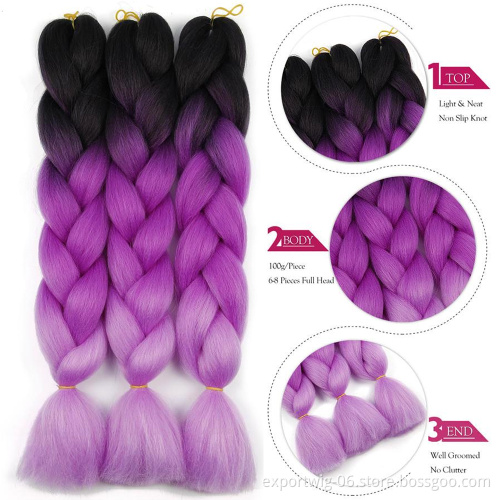 Wholesale Synthetic Hair Extension Crochet Jumbo Braids Hair 24 Inch Synthetic Raw Material Jumbo Braid Hair Extensions